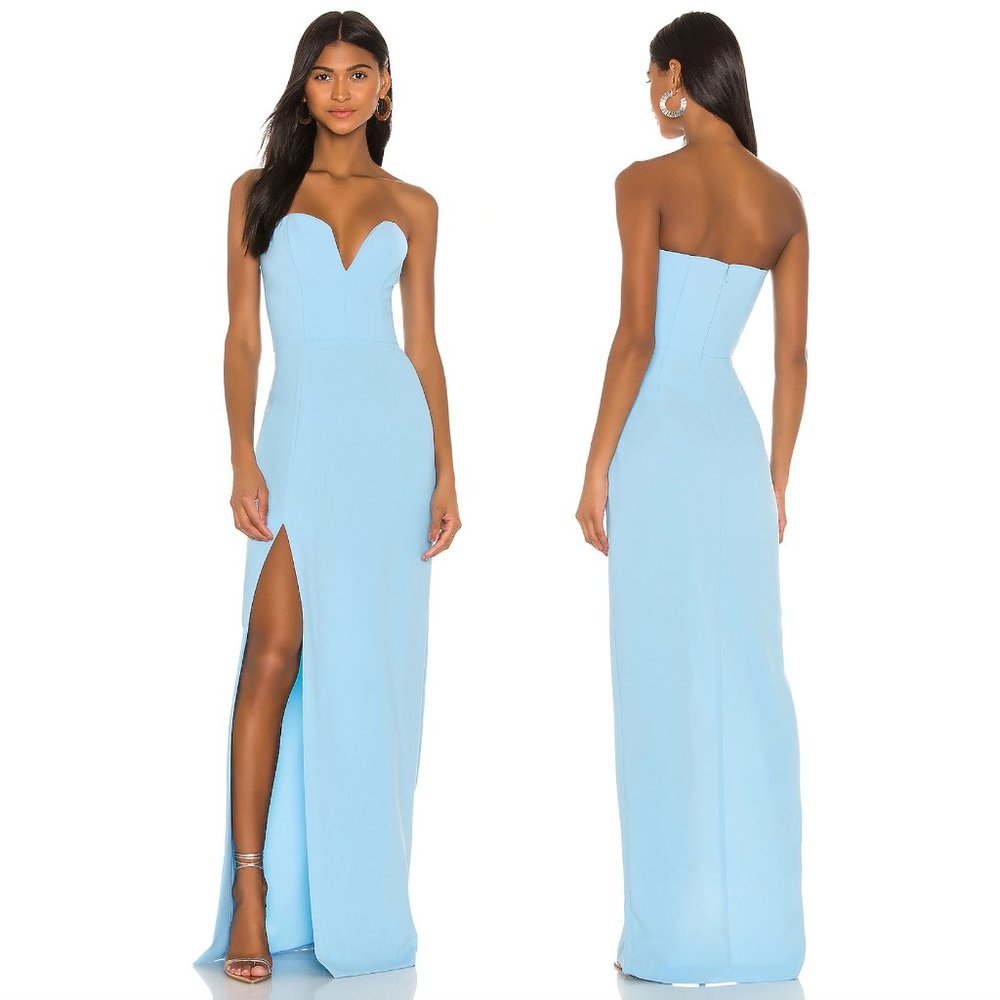 NEW Amanda Uprichard Cherri Gown in Pacific Aqua Light Blue Small Strapless Slit